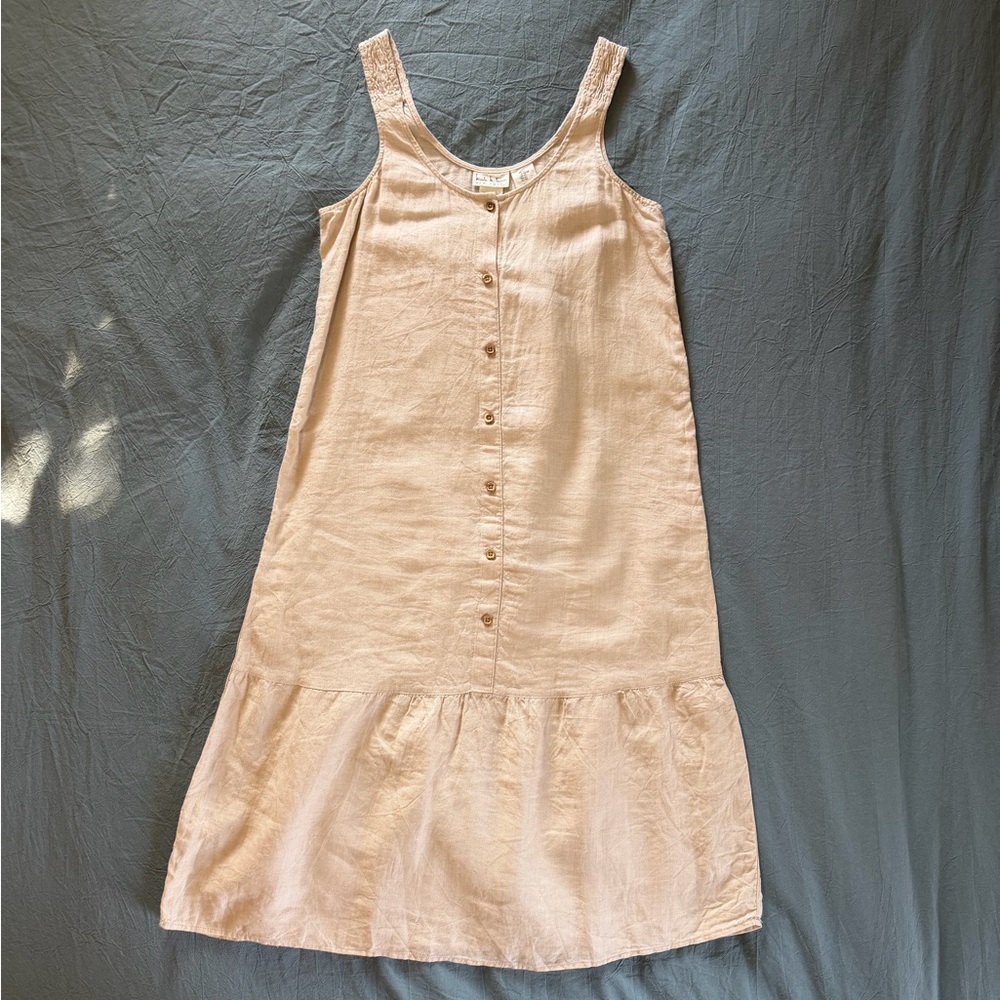 Nicole Miller Beige 100% Linen Midi Dress